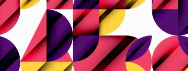 Çember, kare ve çiçek yapraklı geometrik arkaplan. Duvar kağıdı, pankart, arkaplan veya iniş için yuvarlak şekiller