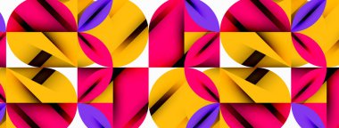 Çember, kare ve çiçek yapraklı geometrik arkaplan. Duvar kağıdı, pankart, arkaplan veya iniş için yuvarlak şekiller