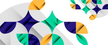 Beyaza asgari geometrik elementler. Yapraklar, yuvarlak üçgenler, yıldızlar.