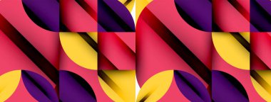 Çember, kare ve çiçek yapraklı geometrik arkaplan. Duvar kağıdı, pankart, arkaplan veya iniş için yuvarlak şekiller