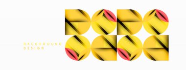 Çember, kare ve çiçek yapraklı geometrik arkaplan. Duvar kağıdı, pankart, arkaplan veya iniş için yuvarlak şekiller