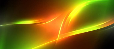 Neon parlayan daire ışınları, karanlıkta ışık saçan yuvarlak çizgiler, gezegen tarzı neon dalga çizgileri. Duvar kağıdı, afiş, arkaplan için enerji yüklü elektrik konsept tasarımı