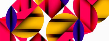 Çember, kare ve çiçek yapraklı geometrik arkaplan. Duvar kağıdı, pankart, arkaplan veya iniş için yuvarlak şekiller