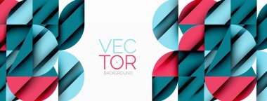 Çember, kare ve çiçek yapraklı geometrik arkaplan. Duvar kağıdı, pankart, arkaplan veya iniş için yuvarlak şekiller