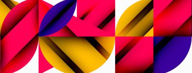 Çember, kare ve çiçek yapraklı geometrik arkaplan. Duvar kağıdı, pankart, arkaplan veya iniş için yuvarlak şekiller