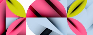 Çember, kare ve çiçek yapraklı geometrik arkaplan. Duvar kağıdı, pankart, arkaplan veya iniş için yuvarlak şekiller