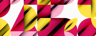 Çember, kare ve çiçek yapraklı geometrik arkaplan. Duvar kağıdı, pankart, arkaplan veya iniş için yuvarlak şekiller