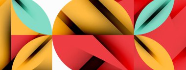 Çember, kare ve çiçek yapraklı geometrik arkaplan. Duvar kağıdı, pankart, arkaplan veya iniş için yuvarlak şekiller