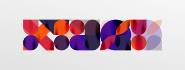 Mozaik geometrik elementler. Renkli daireler, yuvarlak geometrik şekiller ve gölgeli üç boyutlu çizgiler. Duvar kağıdı, pankart, şablon veya iniş için basit biçimler