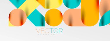 Mozaik geometrik elementler. Renkli daireler, yuvarlak geometrik şekiller ve gölgeli üç boyutlu çizgiler. Duvar kağıdı, pankart, şablon veya iniş için basit biçimler
