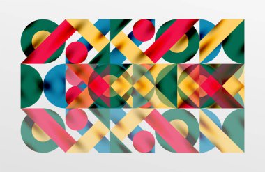 Daireler ve gölgeler. Renkli yuvarlak elementler, üçgenler, yarı daireler ve diğer şekiller. Duvar Kağıdı, Sancak, Arkaplan, Kart, Kitap İllüstrasyonu, İniş Sayfası