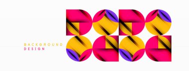 Çember, kare ve çiçek yapraklı geometrik arkaplan. Duvar kağıdı, pankart, arkaplan veya iniş için yuvarlak şekiller