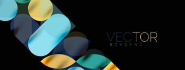 Mozaik geometrik elementler. Renkli daireler, yuvarlak geometrik şekiller ve gölgeli üç boyutlu çizgiler. Duvar kağıdı, pankart, şablon veya iniş için basit biçimler