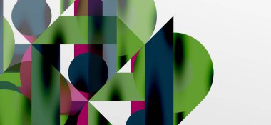 Daireler ve gölgeler. Renkli yuvarlak elementler, üçgenler, yarı daireler ve diğer şekiller. Duvar Kağıdı, Sancak, Arkaplan, Kart, Kitap İllüstrasyonu, İniş Sayfası