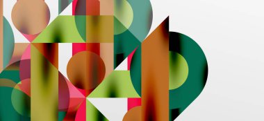 Daireler ve gölgeler. Renkli yuvarlak elementler, üçgenler, yarı daireler ve diğer şekiller. Duvar Kağıdı, Sancak, Arkaplan, Kart, Kitap İllüstrasyonu, İniş Sayfası