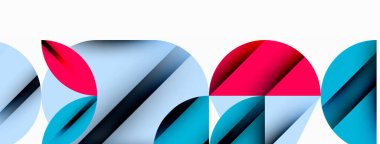 Çember, kare ve çiçek yapraklı geometrik arkaplan. Duvar kağıdı, pankart, arkaplan veya iniş için yuvarlak şekiller