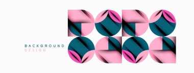 Çember, kare ve çiçek yapraklı geometrik arkaplan. Duvar kağıdı, pankart, arkaplan veya iniş için yuvarlak şekiller