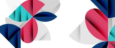 Beyaza asgari geometrik elementler. Yapraklar, yuvarlak üçgenler, yıldızlar.