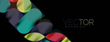 Mozaik geometrik elementler. Renkli daireler, yuvarlak geometrik şekiller ve gölgeli üç boyutlu çizgiler. Duvar kağıdı, pankart, şablon veya iniş için basit biçimler