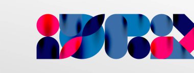 Mozaik geometrik elementler. Renkli daireler, yuvarlak geometrik şekiller ve gölgeli üç boyutlu çizgiler. Duvar kağıdı, pankart, şablon veya iniş için basit biçimler