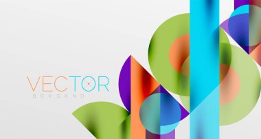 Daireler ve gölgeler. Renkli yuvarlak elementler, üçgenler, yarı daireler ve diğer şekiller. Duvar Kağıdı, Sancak, Arkaplan, Kart, Kitap İllüstrasyonu, İniş Sayfası