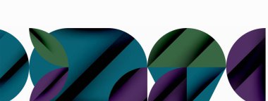 Çember, kare ve çiçek yapraklı geometrik arkaplan. Duvar kağıdı, pankart, arkaplan veya iniş için yuvarlak şekiller