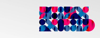 Mozaik geometrik elementler. Renkli daireler, yuvarlak geometrik şekiller ve gölgeli üç boyutlu çizgiler. Duvar kağıdı, pankart, şablon veya iniş için basit biçimler