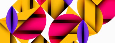 Çember, kare ve çiçek yapraklı geometrik arkaplan. Duvar kağıdı, pankart, arkaplan veya iniş için yuvarlak şekiller