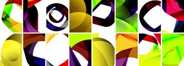 Dalgalar, renkli şekiller ve üç boyutlu gölge efektiyle soyut arkaplan koleksiyonu. Duvar Kağıdı, Sancak, Arkaplan, Kart, Kitap İllüstrasyonu, İniş Sayfası