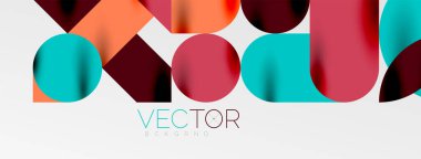 Mozaik geometrik elementler. Renkli daireler, yuvarlak geometrik şekiller ve gölgeli üç boyutlu çizgiler. Duvar kağıdı, pankart, şablon veya iniş için basit biçimler