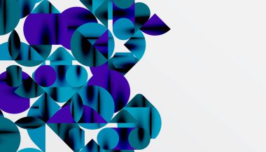 Renkli güzel daireler, yarı daireler, kareler ve yuvarlak üçgenler. Duvar kağıdı, afiş, arkaplan, kart, kitap illüstrasyonu, iniş sayfası için geometrik mozaik mozaik desen soyut arkaplan