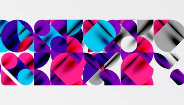 Renkli güzel daireler, yarı daireler, kareler ve yuvarlak üçgenler. Duvar kağıdı, afiş, arkaplan, kart, kitap illüstrasyonu, iniş sayfası için geometrik mozaik mozaik desen soyut arkaplan