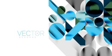 Renkli basit dinamik geometrik şekiller daire çizgileri ve yuvarlak şekiller oluşturur. Mozaik tekno sanat konsepti. Duvar Kağıdı, Sancak, Arkaplan, Kart, Kitap İllüstrasyonu, İniş Sayfası