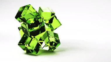Boş beyaz stüdyoda tekno cam küpler. Kopya alanı ile soyut teknoloji canlandırma arkaplanı