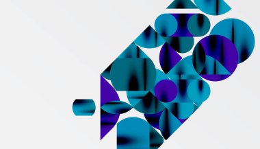 Renkli güzel daireler, yarı daireler, kareler ve yuvarlak üçgenler. Duvar kağıdı, afiş, arkaplan, kart, kitap illüstrasyonu, iniş sayfası için geometrik mozaik mozaik desen soyut arkaplan