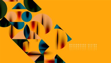 Renkli güzel daireler, yarı daireler, kareler ve yuvarlak üçgenler. Duvar kağıdı, afiş, arkaplan, kart, kitap illüstrasyonu, iniş sayfası için geometrik mozaik mozaik desen soyut arkaplan