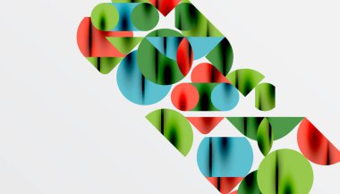 Renkli güzel daireler, yarı daireler, kareler ve yuvarlak üçgenler. Duvar kağıdı, afiş, arkaplan, kart, kitap illüstrasyonu, iniş sayfası için geometrik mozaik mozaik desen soyut arkaplan