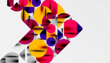 Renkli güzel daireler, yarı daireler, kareler ve yuvarlak üçgenler. Duvar kağıdı, afiş, arkaplan, kart, kitap illüstrasyonu, iniş sayfası için geometrik mozaik mozaik desen soyut arkaplan