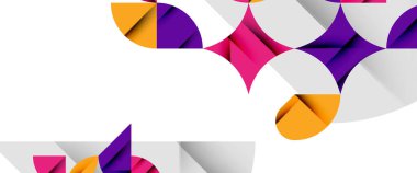 Beyaza asgari geometrik elementler. Yapraklar, yuvarlak üçgenler, yıldızlar.