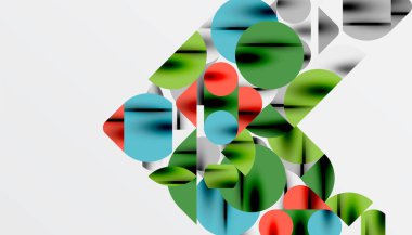 Renkli güzel daireler, yarı daireler, kareler ve yuvarlak üçgenler. Duvar kağıdı, afiş, arkaplan, kart, kitap illüstrasyonu, iniş sayfası için geometrik mozaik mozaik desen soyut arkaplan