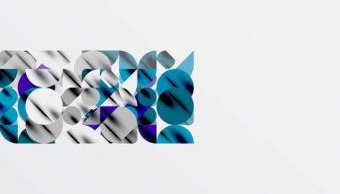 Renkli güzel daireler, yarı daireler, kareler ve yuvarlak üçgenler. Duvar kağıdı, afiş, arkaplan, kart, kitap illüstrasyonu, iniş sayfası için geometrik mozaik mozaik desen soyut arkaplan