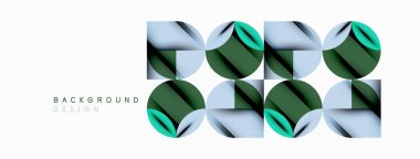 Çember, kare ve çiçek yapraklı geometrik arkaplan. Duvar kağıdı, pankart, arkaplan veya iniş için yuvarlak şekiller