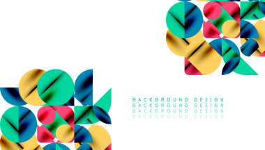 Renkli güzel daireler, yarı daireler, kareler ve yuvarlak üçgenler. Duvar kağıdı, afiş, arkaplan, kart, kitap illüstrasyonu, iniş sayfası için geometrik mozaik mozaik desen soyut arkaplan