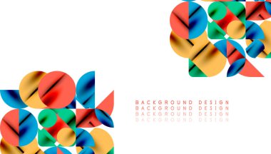 Renkli güzel daireler, yarı daireler, kareler ve yuvarlak üçgenler. Duvar kağıdı, afiş, arkaplan, kart, kitap illüstrasyonu, iniş sayfası için geometrik mozaik mozaik desen soyut arkaplan