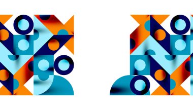 Renkli üçgenler kare geometrik tasarımı daire içine alır. Duvar kağıdı, afiş, arkaplan, kart, kitap illüstrasyonu, iniş sayfası için soyut arkaplan