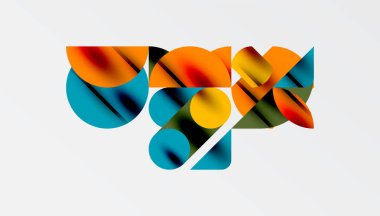 Renkli güzel daireler, yarı daireler, kareler ve yuvarlak üçgenler. Duvar kağıdı, afiş, arkaplan, kart, kitap illüstrasyonu, iniş sayfası için geometrik mozaik mozaik desen soyut arkaplan