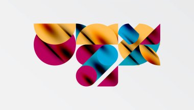 Renkli güzel daireler, yarı daireler, kareler ve yuvarlak üçgenler. Duvar kağıdı, afiş, arkaplan, kart, kitap illüstrasyonu, iniş sayfası için geometrik mozaik mozaik desen soyut arkaplan