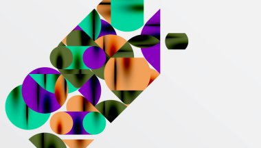 Renkli güzel daireler, yarı daireler, kareler ve yuvarlak üçgenler. Duvar kağıdı, afiş, arkaplan, kart, kitap illüstrasyonu, iniş sayfası için geometrik mozaik mozaik desen soyut arkaplan