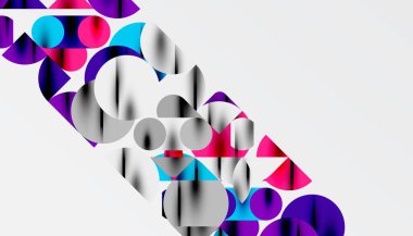 Renkli güzel daireler, yarı daireler, kareler ve yuvarlak üçgenler. Duvar kağıdı, afiş, arkaplan, kart, kitap illüstrasyonu, iniş sayfası için geometrik mozaik mozaik desen soyut arkaplan