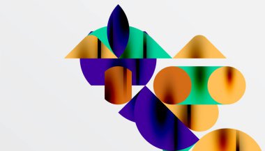 Renkli güzel daireler, yarı daireler, kareler ve yuvarlak üçgenler. Duvar kağıdı, afiş, arkaplan, kart, kitap illüstrasyonu, iniş sayfası için geometrik mozaik mozaik desen soyut arkaplan